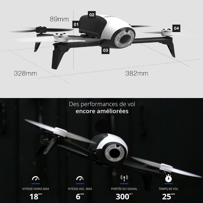Parrot Bebop 2 FPV Ensemble de drone avec lunettes Skycontroller et FPV  blanc