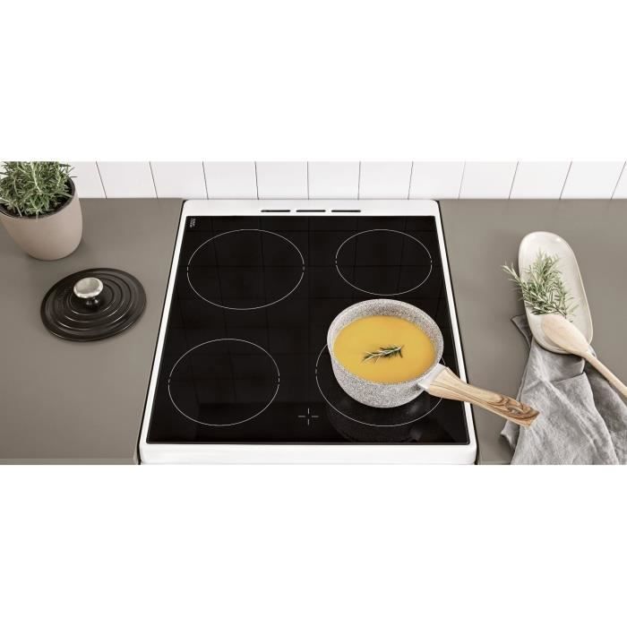 INDESIT IS5V4PHW/E - Cuisinière, Blanc, Table Vitrocéramique, 50cm, 4 zones de cuisson, Manettes, Four CN, Hydrolyse, 61L