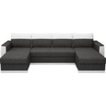 JAMES Canapé d'angle panoramique convertible 5 places - Simili et tissu Blanc et Anthracite - L 298 x P 142 x H 85 cm