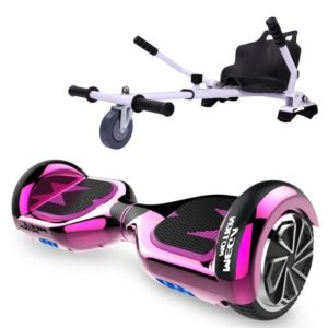 Pack Hoverkart Blanc+MegaMotion Scooter 2 Roues Rose Chrome Auto-équilibre 6,5 pouces Bluetooth Vainqueur Test Hoverbord