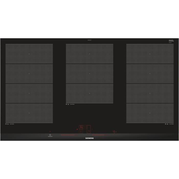 SIEMENS EX975LXC1F Plaque de cuisson induction - 5 zones - 11100 W max - L 91,2 x P 52 cm - Revêtement verre - Noir - Profil inox