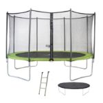 KANGUI Trampoline TWIN Ø 430cm - Vert - avec filet, échelle, couverture de protection