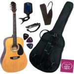 PACK GUITARE Acoustique Folk, Accordeur électronique (6 Accessoires) (nature)